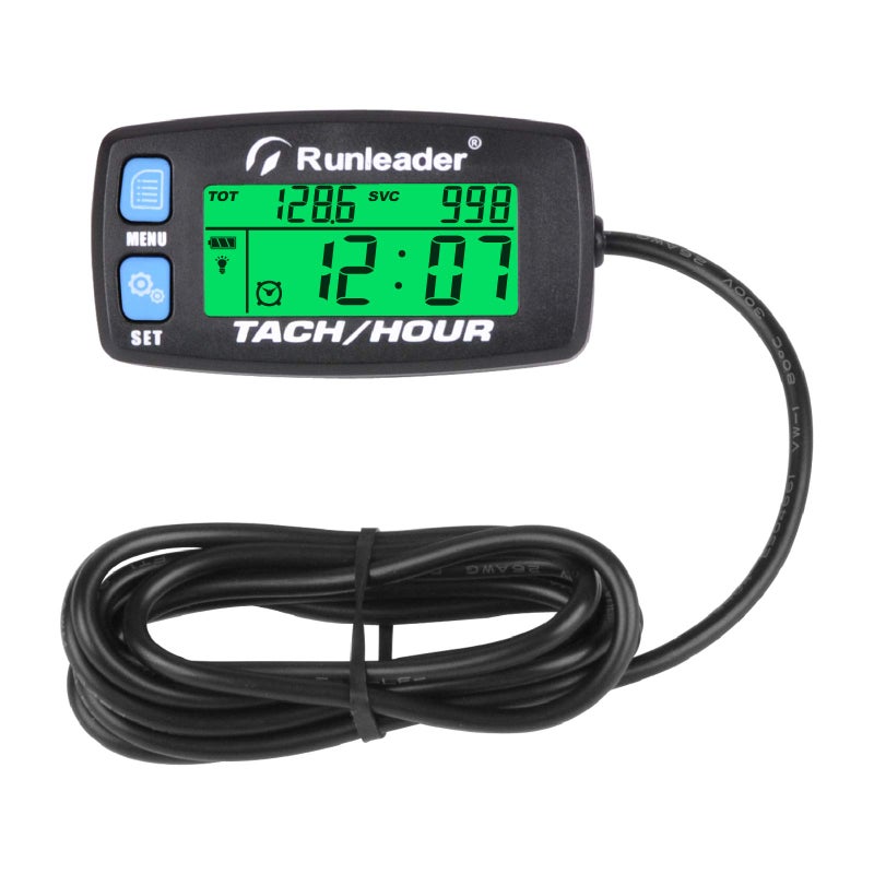 Runleader Hour Meter Tachometer,Maintenance Reminder,Alert RPM,Backlit Display,Initial Hours Setting,Battery Replaceable,Use for ZTR Mower Generator Marine ATV and Gas Powered Device. (Button-Blue) - Image 1